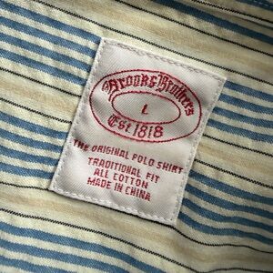 BROOKS BROTHERS 🐑 Men’s Blue & White w Gray Short Sleeve Seersucker Shirt -LG